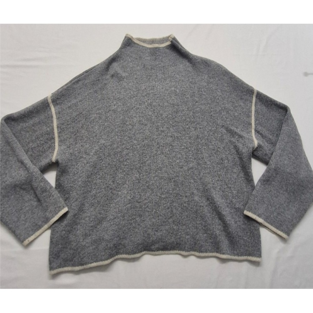Zara women's Grey high neck pullover tight knit sweater off white‎ detail sz. LG - Picture 2 of 14